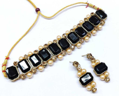 White pearl Alloy Gold-plated Black Jewellery Set(Pack of 1)