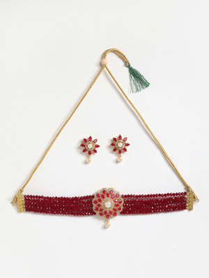ZENEME Brass Gold-plated Red Jewellery Set(Pack of 1)