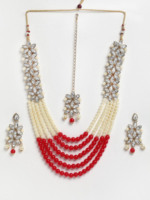 ZENEME Brass Gold-plated Red Jewellery Set(Pack of 1)