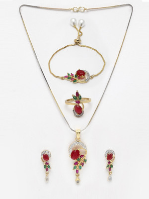 ZENEME Alloy Gold-plated Red Jewellery Set(Pack of 1)