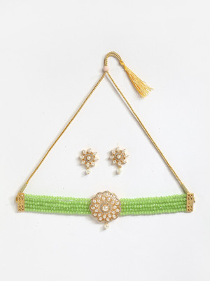 ZENEME Brass Gold-plated White Jewellery Set(Pack of 1)