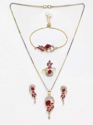 ZENEME Alloy Gold-plated Red Jewellery Set(Pack of 1)