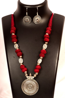 DOM Oxidised Silver Red Jewellery Set(Pack of 1)