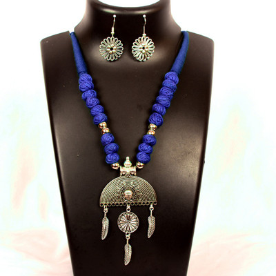 DOM Oxidised Silver Blue Jewellery Set(Pack of 1)