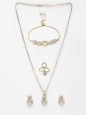 ZENEME Alloy Gold-plated White Jewellery Set(Pack of 1)