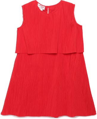 Under Fourteen Only Girls Midi/Knee Length Casual Dress(Red, Sleeveless)