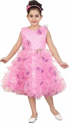 Wonder Fashion Baby Girls Below Knee Festive/Wedding Dress(Pink, Sleeveless)