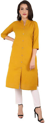 SRIVINAYAK Girls Solid A-line Kurta(Yellow)
