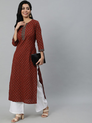 Nayo Women Printed Straight Kurta(Maroon)