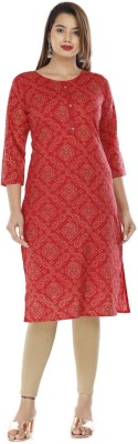 Bulbul creation Women Striped Straight Kurta(Red)