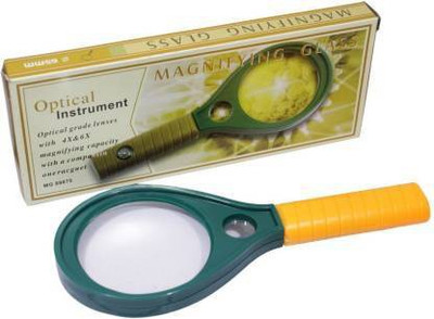 TOOLBUX Hand-Held 65mm ( 4X & 6X ) Optical Grade Double side Magnifying Glass 4 X & 6 X Magnifying Glass(Green Yellow)