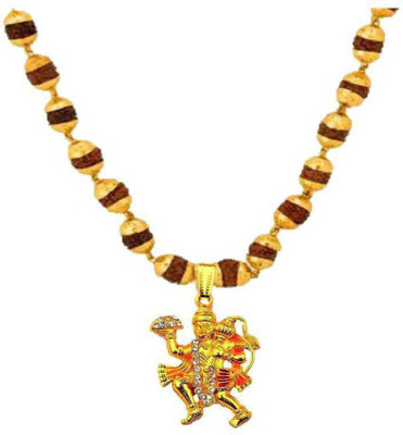 Janki Retails Hanuman Bajrang Bali Rudraksha mala Pendant For Men/Women Gold-plated Gold-plated Plated Brass Chain