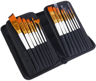 Dstone Artist Professional Kits Nylon Hair Brushes Oil Watercolor Acrylic Paint Brush(Set of 12, White, Golden)