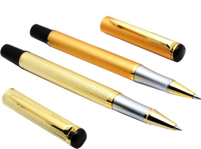 Ledos Set Of 2 - Millennium Shine Gold & Satin Gold Roller ball Pen With Arrow Clip Pen Gift Set(Pack of 2, Ink Color - Blue)