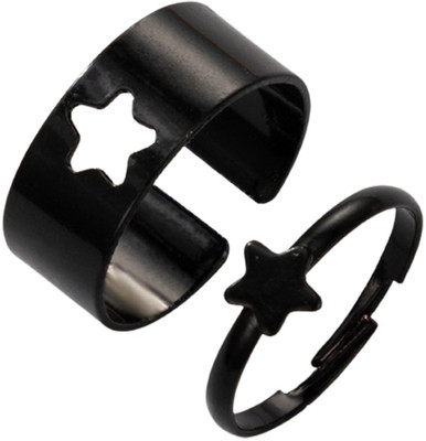 Sorellaz Womens Black Star Open Ring Set Alloy Ring Set