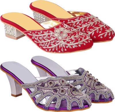 Zionk Women Heels(Silver, Purple, Red , 13)