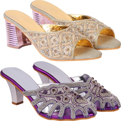 Zionk Women Heels(Purple, Silver, Gold , 11)