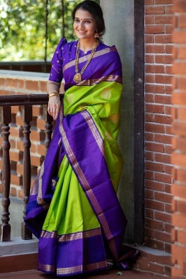 MIRMAN Woven Kanjivaram Pure Silk Saree(Light Green)