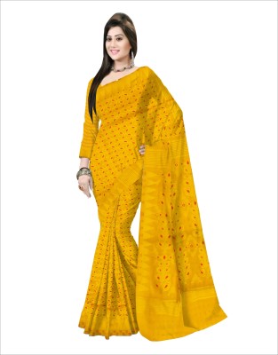 Pradip Fabrics Woven Jamdani Cotton Silk Saree(Yellow)