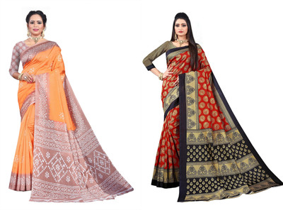 Vimalnath Synthetics Printed Daily Wear Art Silk Saree(Pack of 2, Multicolor)