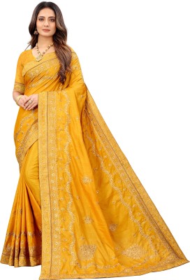 labhuba tex Embroidered Bollywood Silk Blend, Art Silk Saree(Yellow)