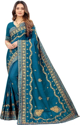 labhuba tex Embroidered Bollywood Silk Blend, Art Silk Saree(Light Blue)