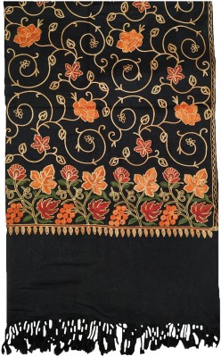 Soul Essence Wool Embroidered Women Shawl(Black)