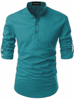 DEELMO Men Solid A-line Kurta(Light Blue)