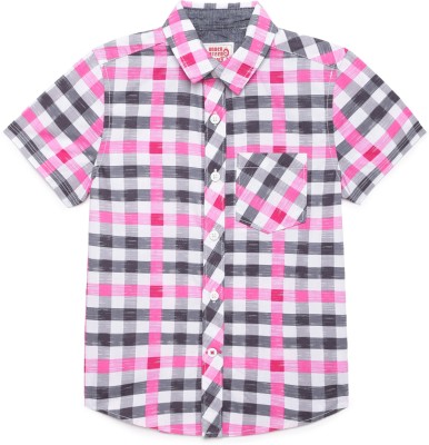 Under Fourteen Only Boys Checkered Casual Pink Shirt