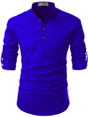 DEELMO Men Solid A-line Kurta(Dark Blue)