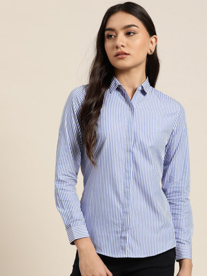 Hancock Women Striped Formal Blue Shirt