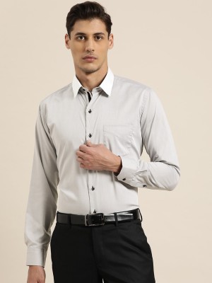 Hancock Men Solid Formal Grey Shirt