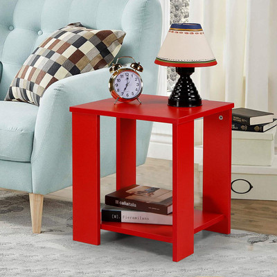 OnlineCraft Engineered Wood Bedside Table(Finish Color - red, Pre-assembled)