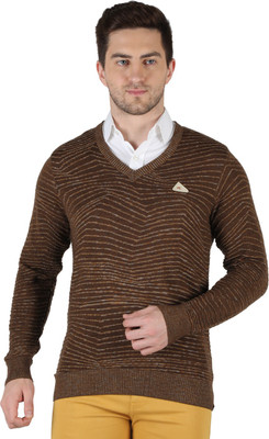 MONTE CARLO Woven V Neck Casual Men Green Sweater