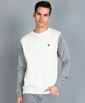 Raymond Striped Round Neck Casual Men Grey Sweater