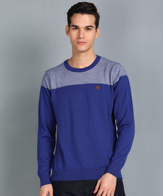 Raymond Self Design Round Neck Casual Men Blue, Grey Sweater