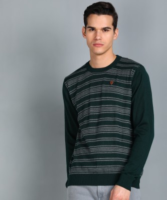 Raymond Woven Round Neck Casual Men Green, Grey Sweater