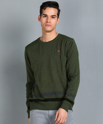 Raymond Striped Round Neck Casual Men Multicolor Sweater