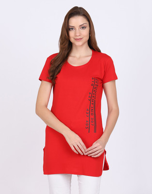 zazbi Typography Women Round Neck Red T-Shirt