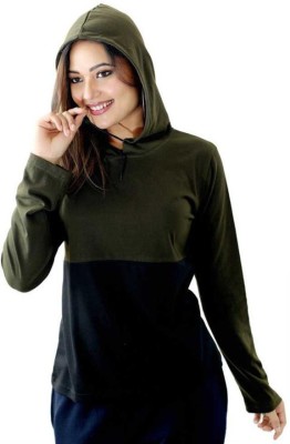 RYTE STYLE Colorblock Women Hooded Neck Blue, Light Green T-Shirt