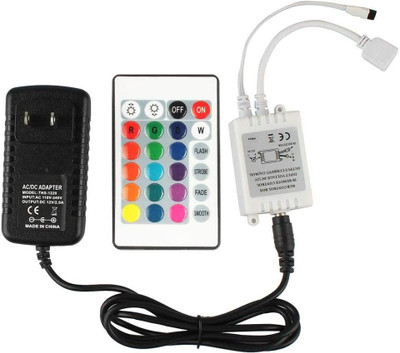 Divinext 3pc Combo 12 Volt 2 Amp Adaptor Charger + RGB Control Box + IR Remote Controller 6 Watts Computer PSU with 2 SATA Cables(Multicolor)