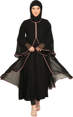 MRC Georgette Solid Burqa With Hijab(Black)