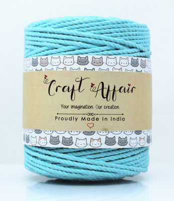 Craft Affair | 3ply Twisted Oragnic Cotton Macrame Cord (10 Meter, 3mm) | Macrame Cord For Wall Hangers And Other DIY Projects - Water Blue