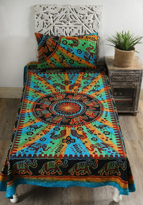 Ravaiyaa - Attitude Is Everything 144 TC Cotton Single Jaipuri Prints Flat Bedsheet(Pack of 1, Multicolor)