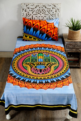 Ravaiyaa - Attitude Is Everything 144 TC Cotton Single Jaipuri Prints Flat Bedsheet(Pack of 1, Multicolor)