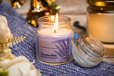 Floryn decor Lid Jar Lavender Scented Candle Candle(Purple, Pack of 1)