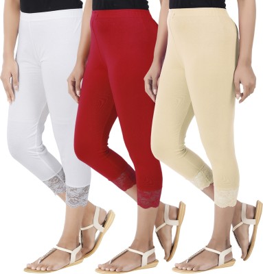 BEFLI Capri Leggings Women White, Red, Beige Capri