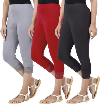 BEFLI Capri Leggings Women Grey, Red, Grey Capri