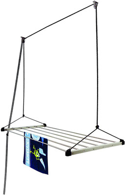 Homwell Steel Ceiling Cloth Dryer Stand 6 Pipe X 6 Feet Full Frame Rope Hanger Hook(1 Tier)