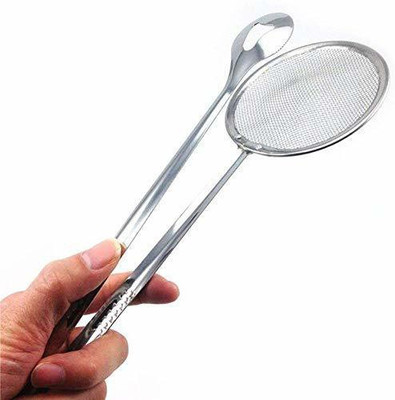 DEVCHHAYA ENTERPRISE 2 in 1 Fry Tool Filter Spoon Snack Strainer with Clip, Oil Frying BBQ Filter Collapsible Strainer(Silver)
